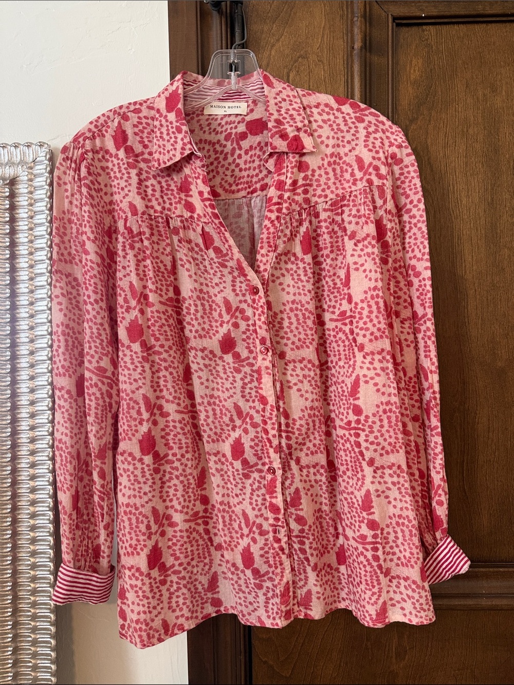 Maison Hotel Rose-Pink Printed Button-Down Blouse